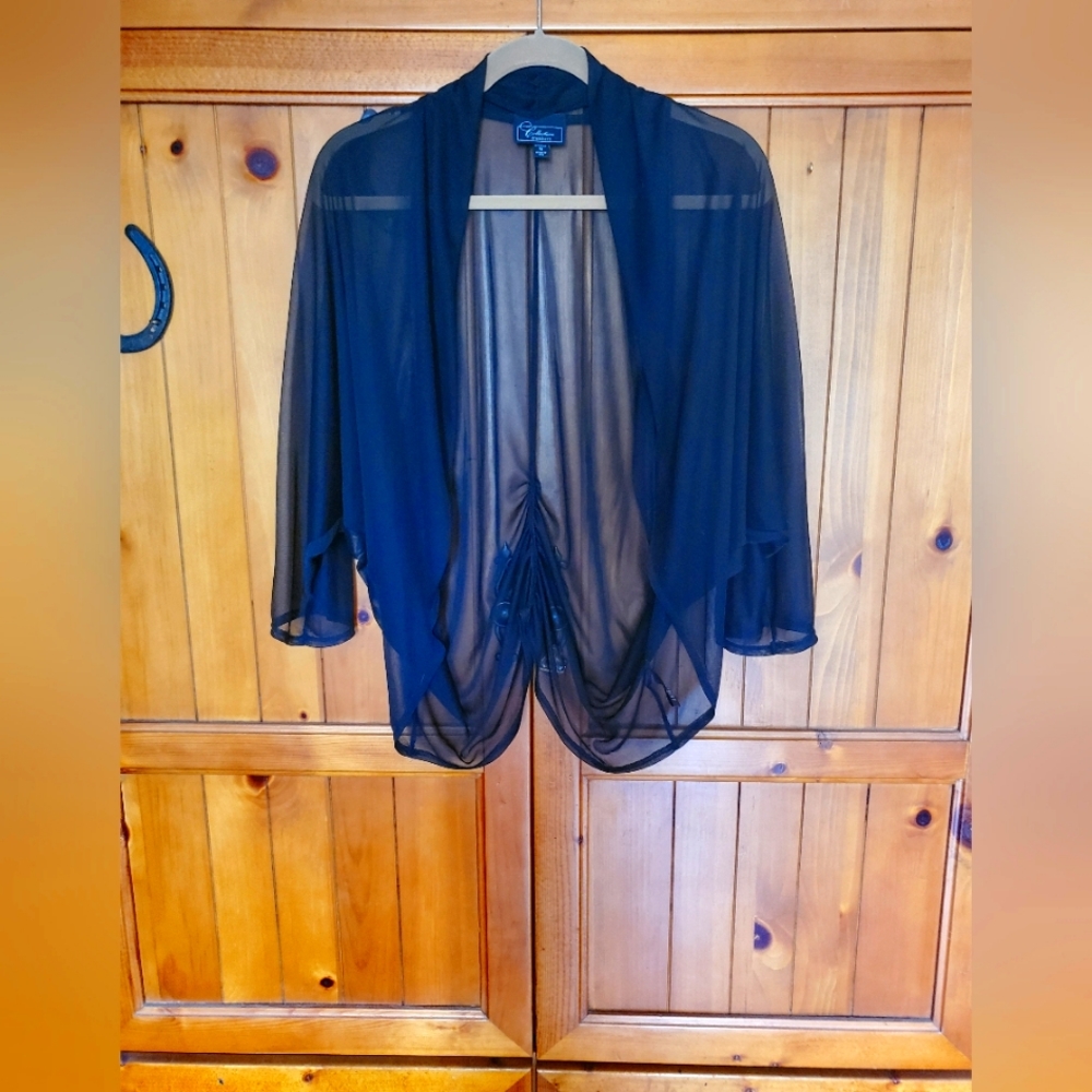 Dressbarn 1x Black Sheer Open Front Ruched Shrug Jacket